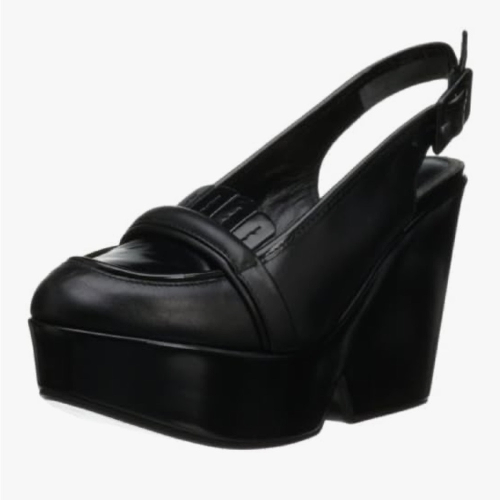 Robert Clergerie Black Leather Platform Sling Back Wedge Heels Size 39/9 $550